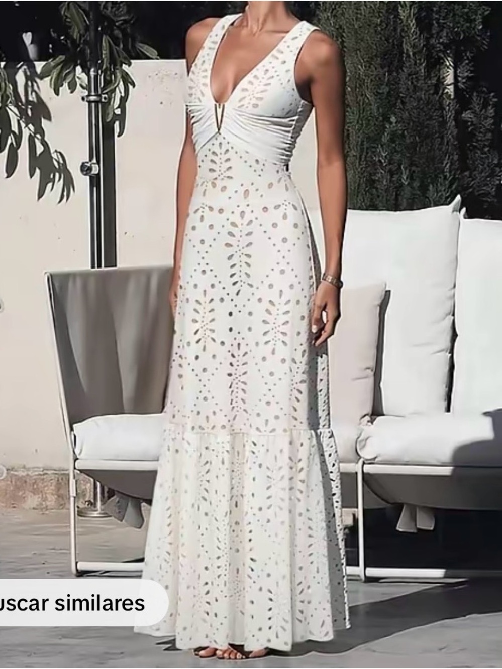 White Eyelet V-Neck Maxi Dress